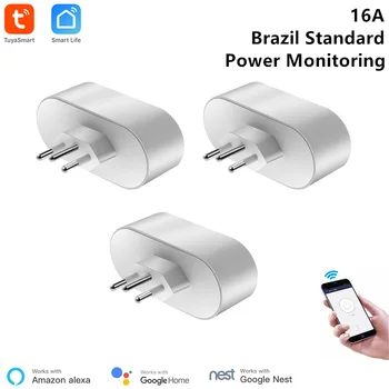 3 Gabals Tuya Smart WiFi Ligzda Brazīlija Standarta 16A Smart Kontaktligzdas 85-220V Balss Vadība, Izmantojot Alexa, Google Home Atbalsta Veids N