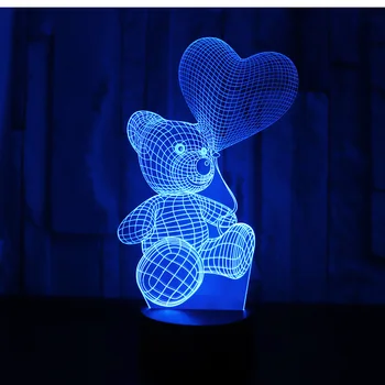 3D LED Nakts Apgaismojums, Balonu Lācis ar 7 Krāsas, Gaismas, Mājas Apdare, Lampas Pārsteidzošs Vizualizācijas Optiskā Ilūzija Awesome