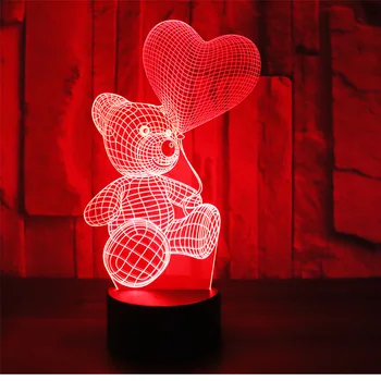 3D LED Nakts Apgaismojums, Balonu Lācis ar 7 Krāsas, Gaismas, Mājas Apdare, Lampas Pārsteidzošs Vizualizācijas Optiskā Ilūzija Awesome