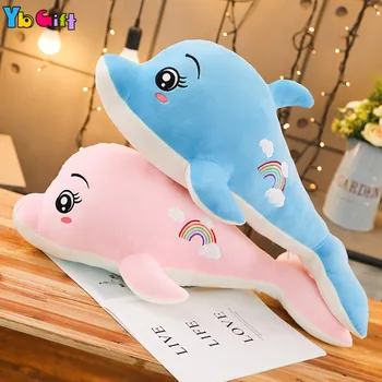 Varavīksnes Emborider 60cm/80cm mīksta Plīša delfīnu rotaļlieta, kas pildīti ar jūras dzīvnieku Plīša lelles mīkstas baby miega spilvenu Meitenes dzimšanas dienas Dāvanas