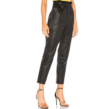 Modes Sieviešu Bikses ar Augstu Vidukli, PU Ādas Zīmuli Bikses Dāmas garās Zeķes Sievietēm Black Potītes garuma Bikses Biroja Dāma Bikses