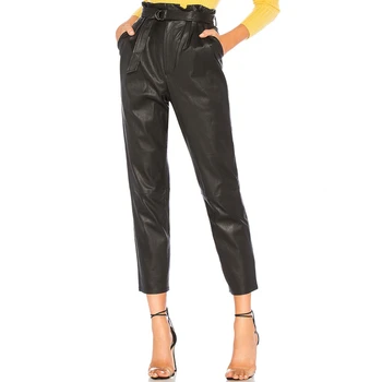 Modes Sieviešu Bikses ar Augstu Vidukli, PU Ādas Zīmuli Bikses Dāmas garās Zeķes Sievietēm Black Potītes garuma Bikses Biroja Dāma Bikses