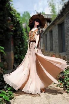 Bezmaksas Piegāde 2021 Jaunu Vasaras Modes Stila Izšūti Šifona Ilgi Tvertne Kleita Sievietēm viengabala Fāzēm Bohēmijas Pludmales Kleita