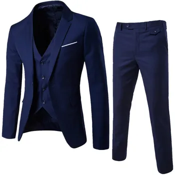 3 Gabals Vīriešu Slim Tērpi Biznesa Ikdienas Apģērbu Groomsman Tērps Vīriešiem, Bleizeri, Žaketes Bikses vai Bikses, Veste Komplekti Modes костюм