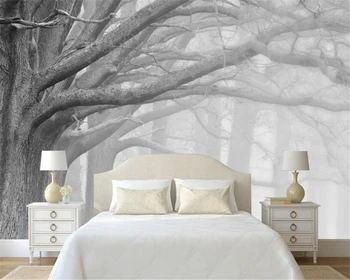 Beibehang 3D tapetes dzīvojamā istabā, guļamistabā sienas mūsdienu melnā un baltā meža koku mākslas TV sienu gleznojumi tapetes sienām 3 d