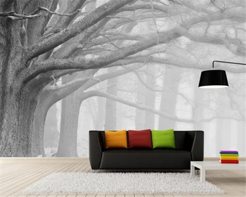 Beibehang 3D tapetes dzīvojamā istabā, guļamistabā sienas mūsdienu melnā un baltā meža koku mākslas TV sienu gleznojumi tapetes sienām 3 d