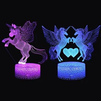 Touch Kontroli, 7 Krāsas, 3D LED Nakts Gaisma Unicorn Formas Galda Galda Lampa Xmas Mājas Apdare Jauki Dāvanas Bērniem Meitene Draugi