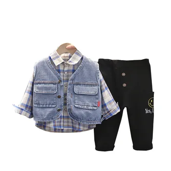 Rudenī un ziemā, bērnu apģērbs, uzvalks, zēnu kostīms tērps bērnu džinsa jakas kapuces džemperis bikses 3-gabals, kas maziem bērniem, sporta