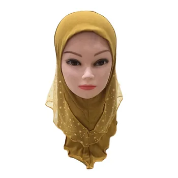 Musulmaņu Bērni, Meitenes Hijab šalle Islāma mežģīņu Lakatu Ziedu Šalle Vienā Gabalā Bērniem Ramadāna Tuvajos Austrumos Full Cover galvas wraps