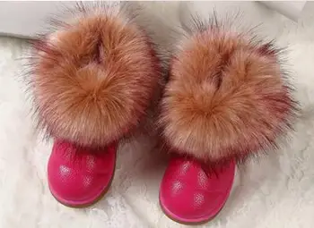 Zēniem un meitenēm rudenī un ziemā classic kokvilnas imitācija fox kažokādas zābaki bērniem, sniega zābaki, liela neapstrādātas ādas kurpes