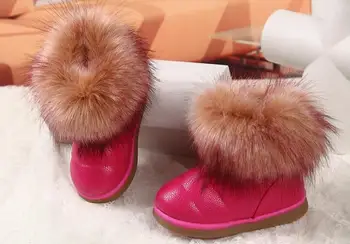 Zēniem un meitenēm rudenī un ziemā classic kokvilnas imitācija fox kažokādas zābaki bērniem, sniega zābaki, liela neapstrādātas ādas kurpes