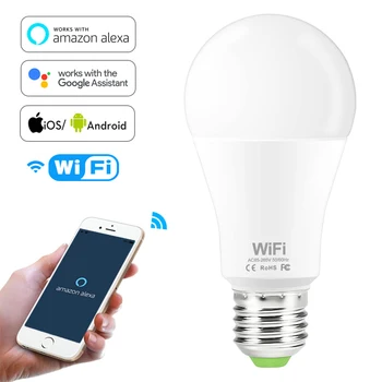 Regulējamas 15W E27 B22 WiFi Smart Gaismas Spuldzes, LED Lampas, App Darbojas, Alexa, Google Palīgs Kontroles Pamosties Smart Lampas Nakts Gaisma