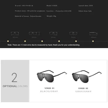 VEITHDIA Vīriešiem Vintage Sakausējuma Polarizētās Saulesbrilles, Klasisks Zīmols, Saules brilles Pārklājuma Objektīvs Braukšanas Brilles Vīriešiem 3028