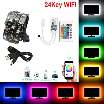 DC5V USB LED TV Gaismas 5050 RGB Slokšņu Lentes Aizspriedumiem Ūdensizturīgs Smart WIFI Kontrolieris 24Key Tālvadības 1M, 2M, 5M GAB Apgaismojums Elastīga Virve