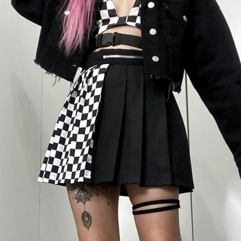 SUCHCUTE gothic augsta vidukļa sievietēm kroku mini svārki raibs lentes-line Svārki streetwear cietā sieviešu puses tērpiem