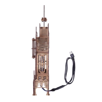 41Pcs DIY Koka Pulkstenis Puzzle Modeļa Komplekta Lāzera Griešana 3D Tower Galda Pulkstenis ar Gaismas-Ozola Krāsa(RC 16. Vienu Krāsu Gradienti)