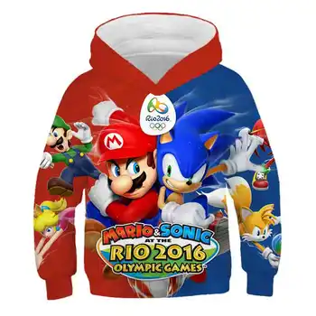 Super Sonic 3d Hoodies Bērnu rudens mētelis ar garām Piedurknēm Džemperis Karikatūra Mario sporta Krekls Tracksuit Sonic Ezis drēbes