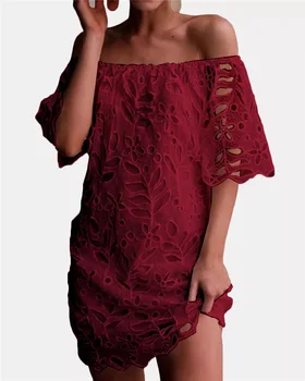 4 Krāsu Karstā pārdot jaunu 2019. gada Vasaras modes mežģīnes slash kakla sieviete mežģīņu mini eleganta kleita salds sexy kleita plus lieluma kleitu ONY023