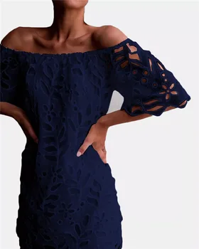 4 Krāsu Karstā pārdot jaunu 2019. gada Vasaras modes mežģīnes slash kakla sieviete mežģīņu mini eleganta kleita salds sexy kleita plus lieluma kleitu ONY023