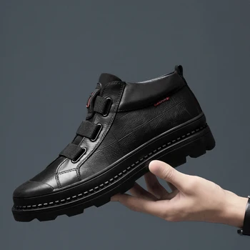 Vīriešu zābaki ikdienas apavi vīriešu ādas ziemas zābaki luksusa zīmolu melnās čības dizainera kurpes vīriešiem augstas kvalitātes 2019 jaunas