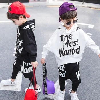 Klasisko Labāko pārdošanas 0 Līdz 8 gadus Veco Zēnu Kapuci Hip-hop Uzvalks, Zēnu Pavasara Rudens Bērnu Sniegumu Apģērbu Divas Gabals Komplekti