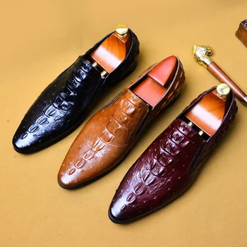 Phenkang vīriešu ādas kurpes īstas ādas oxford kurpes vīriešiem luksusa kleitu kurpes slipon kāzu kurpes ādas brogues