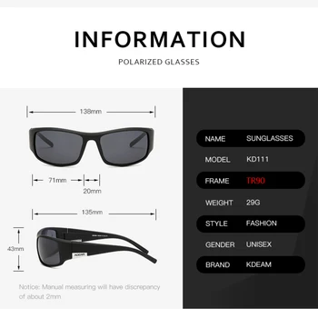 KDEAM Zīmolu Vīriešu Polarizētās Saulesbrilles, TR90 Taisnstūra Laka Braukšanas Brilles Sporta Brilles Gafas De Sol KD111