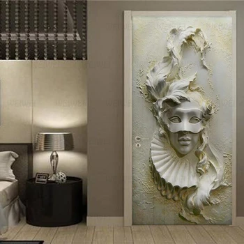 Pašlīmējošas Durvju Uzlīmes Eiropas Stila Stereo Maska Attēls Tapetes Dzīvojamā Istabā, Guļamistabā Radošo DIY Uzlīmes PVC Ūdensnecaurlaidīga
