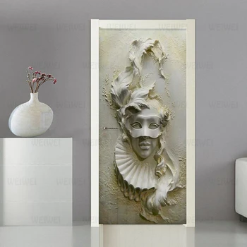 Pašlīmējošas Durvju Uzlīmes Eiropas Stila Stereo Maska Attēls Tapetes Dzīvojamā Istabā, Guļamistabā Radošo DIY Uzlīmes PVC Ūdensnecaurlaidīga