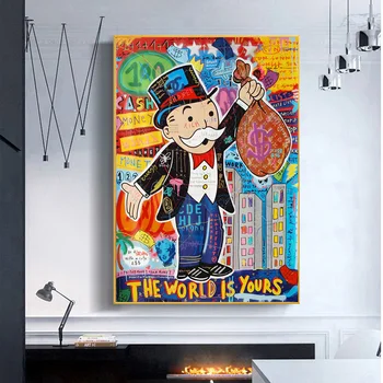 Alec Monopols Grafiti Mākslas Naudu Audekla Gleznas pie Sienas Plakāti un Izdrukas Pasaule Ir Jūsu Modern Home Decoration