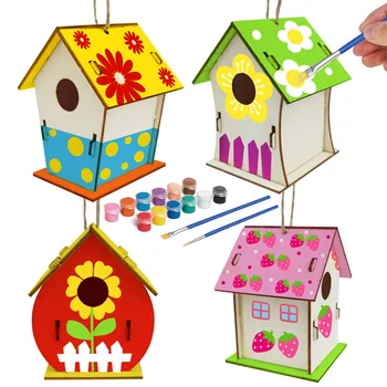 Diy Mini Koka Putnu Māju Krāsošanas Otu Krāsains Pigments, Rotaļlietas Bērniem Izglītības Labāko Kolekciju Bērniem Ziemassvētku Dāvanu