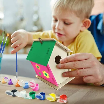 Diy Mini Koka Putnu Māju Krāsošanas Otu Krāsains Pigments, Rotaļlietas Bērniem Izglītības Labāko Kolekciju Bērniem Ziemassvētku Dāvanu