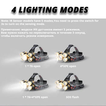 5 Core LED Lukturis Ar INFRASARKANO staru Sensoru, Ūdensdroša Zvejas Lukturu Zoomable Kempings Gaismas Powered by 18650 akumulatoru
