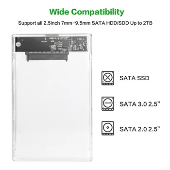Jaunas Plastmasas Caurspīdīgs HDD, SSD Gadījumā, 2.5 collu SATA 3 USB 3.0 Cieto Disku Kamerā Sadzīves Datoru, Klēpjdatoru Notebook PC