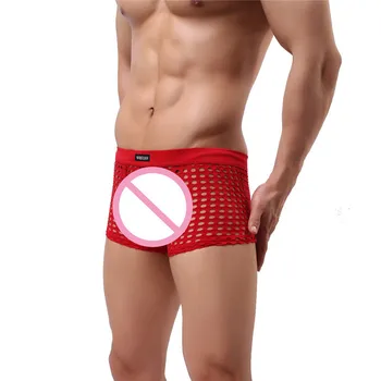 Vīriešu Seksīgi Bokseršorti Modes Apakšveļas Bikses Augstas Kvalitātes Sleepwear Acs Dobi No Bokseri Seksa Gudrs Redzēt Caur Drēbēm
