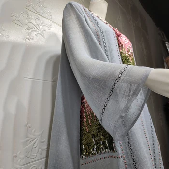 MD Marokas Kaftan Dubaija Musulmaņu Modes Abaya Izšuvumi Sequin Kleita Sieviešu Kimono Drēbes Arabe Femme Eiropas Apģērbu Boubou