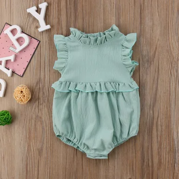 Vasaras Cietā Savirmot Bez Piedurknēm Romper Jaundzimušais Meiteņu Drēbes Princess Meitenes Kid Baby Jumpsuit Zīdaiņu Apģērbs
