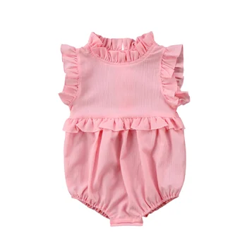 Vasaras Cietā Savirmot Bez Piedurknēm Romper Jaundzimušais Meiteņu Drēbes Princess Meitenes Kid Baby Jumpsuit Zīdaiņu Apģērbs