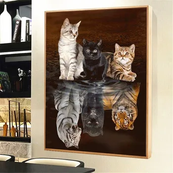 HUACAN Dimanta Krāsošana Kaķis Dzīvnieku 5D DIY Mozaīkas Dimanta Izšuvumi Tiger Pilnu Kvadrātveida/Apaļā Dekori Mājas Priekšstatu Par Rhinestone