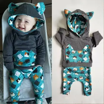 Bērnu Komplekts 0-24M ASV Jaundzimušais Mazulis Baby Boy Girl Apģērbu Komplekts Kapuci Topi + Bikses Tērpiem Tracksuit