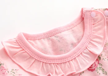 Ziedu Mežģīņu Apkakle Infant Baby Toddler Meitenes Īsām Piedurknēm Bodysuit Jumpsuit Princese Vienu gabalu Meitene Apģērbs