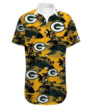 Vasaras Gadījuma Vīriešiem ar Īsām Piedurknēm Green Bay Stand Apkakli Zaudēt 3d Drukāšanas Packers Havaju Kreklu Ātri Sausas Pludmales Apģērbs