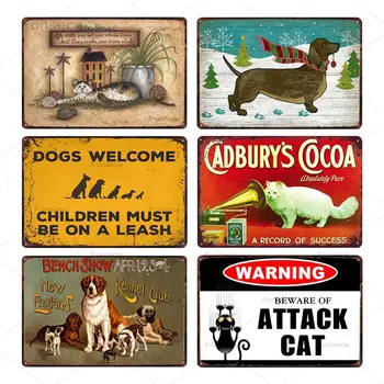 Cute Pet Cat Suns Plakāts Metāla Skārda Zīme Jāuzmanās Suns Brīdinājuma Zīmes Vintage Pin-Up Alvas Plāksnes Plāksne Mājas Pet Shop Park Sienas Uzlīme