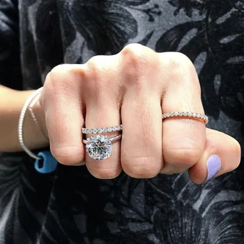 Klasiskās Četriem nagiem, gredzeni, pirksts 925 Sterling Sudraba Imitēts Diamond Kāzu Saderināšanās Gredzenu uzstādīt Jubileju smalkas Rotaslietas