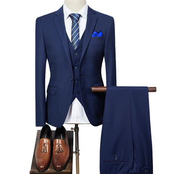 ( Jakas + Veste + Bikses ) Vīriešu Modes Boutique All-krāsu Līgavaiņa Kāzu Kleita Piestāv Augstas klases Biznesa Oficiālu Vīriešu Uzvalku Vīrietis