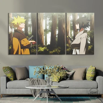 3pcs HD Anime Zēns Attēlu Naruto un Sasuke Karikatūra Rakstzīmes Naruto Anime Plakātu Mākslas Audekls Panitings Sienas Mākslas Mājas Dekoru