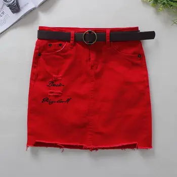 2020. Gada Vasaras Red Jeans Svārki Sieviešu Izšuvumi Izdilis Zīmuli Svārki Vēstuli Modelis Virs Ceļgala Mini Bikses, Džinsa Svārki 6007