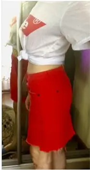 2020. Gada Vasaras Red Jeans Svārki Sieviešu Izšuvumi Izdilis Zīmuli Svārki Vēstuli Modelis Virs Ceļgala Mini Bikses, Džinsa Svārki 6007