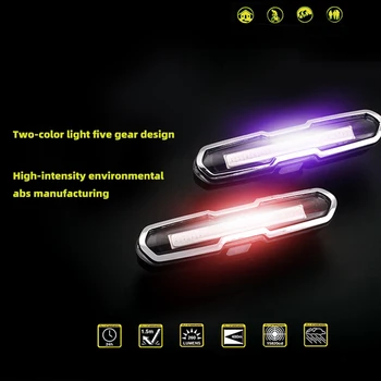 Velosipēds Astes Gaismas USB Lādējamu Velosipēdu Taillight LED Aizmugures Gaismas 5 Režīmu Lukturi Sarkanā, Zilā Riteņbraukšanas Drošības Lukturīti