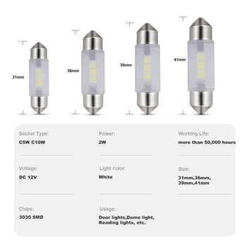 ANMINGPU 2X Signāla Lampas Vītne C5W Canbus Led 31mm 36mm 39mm 41mm 3030SMD C10W LED Interjera galda Lampas Kupols Gaismas Balta 12V